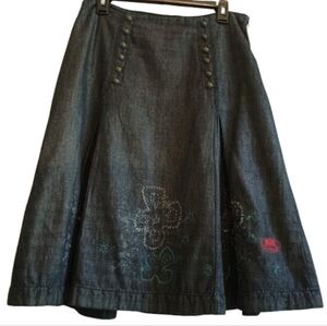 Vintage Y2K Blue Willi's Denim‎ Midi Skirt Button Embroidered Poodle Skirt Vibes